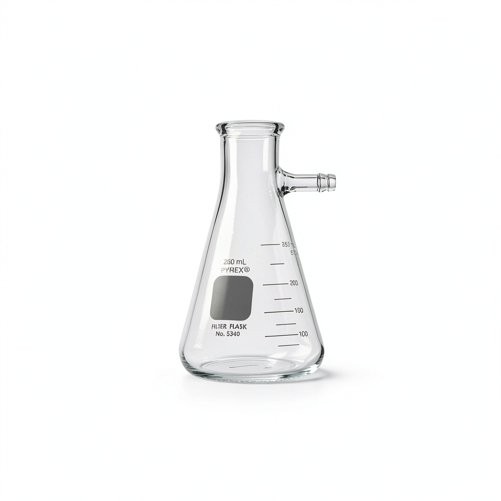 PYREX filtering flask with sidearm on a lab bench