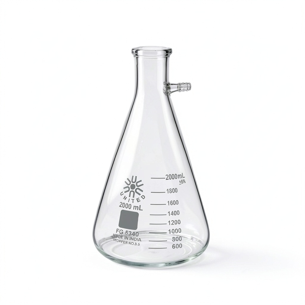 'United Scientific Filtering Flask showing graduations and glass construction'