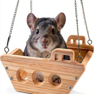 FALESHOS Chinchilla Wooden Swing Bed Climbing Resting Toy-0
