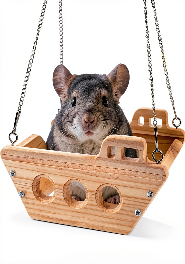 FALESHOS chinchilla wooden swing bed in a cage setup