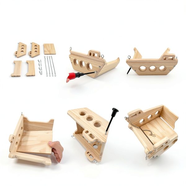 FALESHOS Chinchilla Wooden Swing Bed Climbing Resting Toy-4