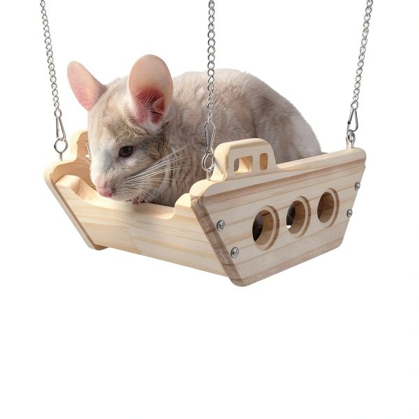 FALESHOS Chinchilla Wooden Swing Bed Climbing Resting Toy-3