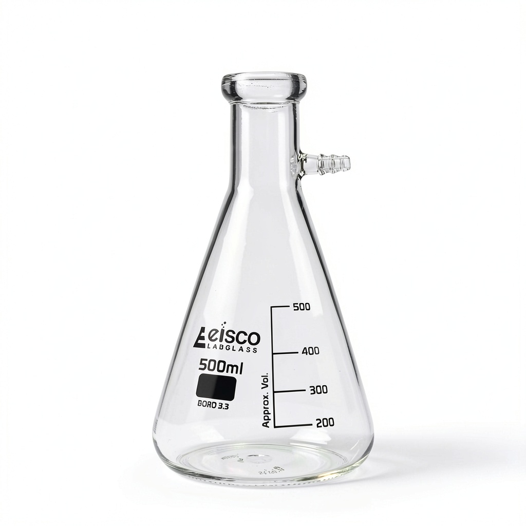 Eisco 500ml borosilicate glass filtering flask with side arm and graduation lines