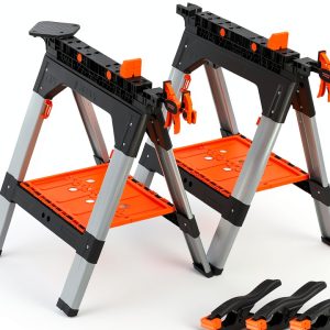 Pony Folding Sawhorse 2 Pack 1200lb Capacity Steel Legs Carry Tray-0